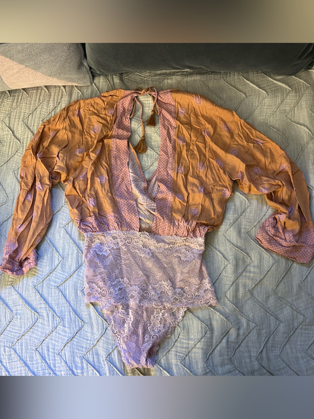 Free People Lace-Trim Deep V Bodysuit